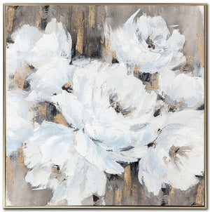 Bunch of Blooms Wall Art - White/Gold - 37 X 37