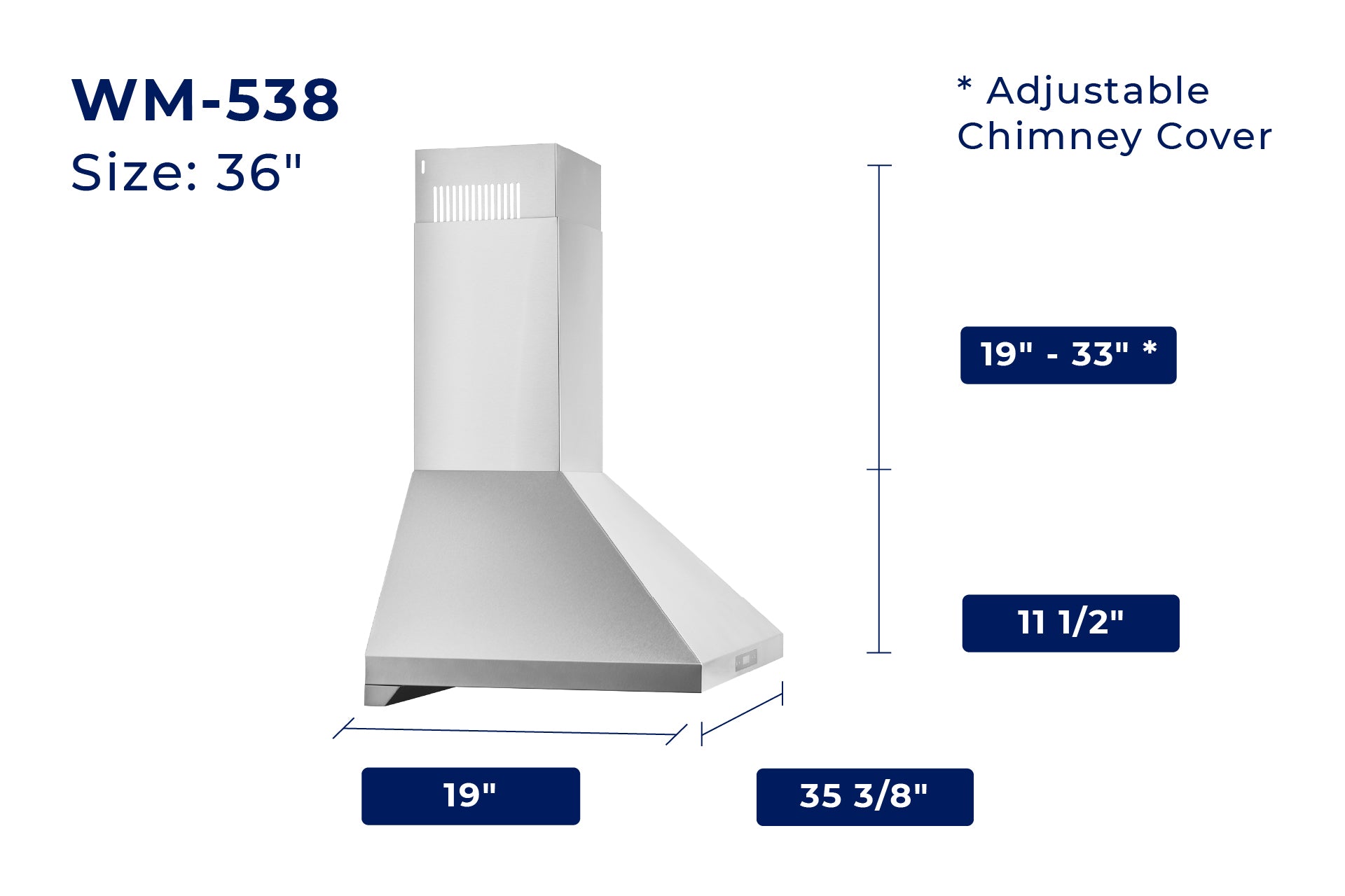Hauslane Chef Series Matte White 30" 860 CFM Wall Mount Range Hood - WM-538WHT-30