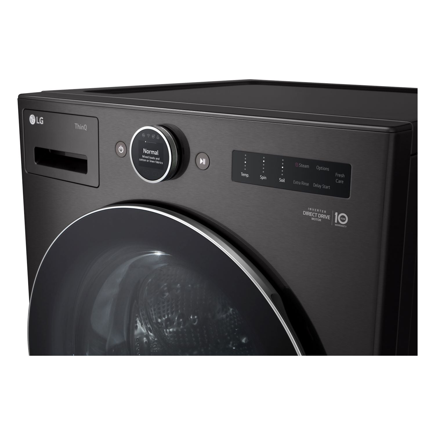 LG Black Steel Front Load Washer with AI DD™ 2.0 and LCD Knob (5.8 cu.
