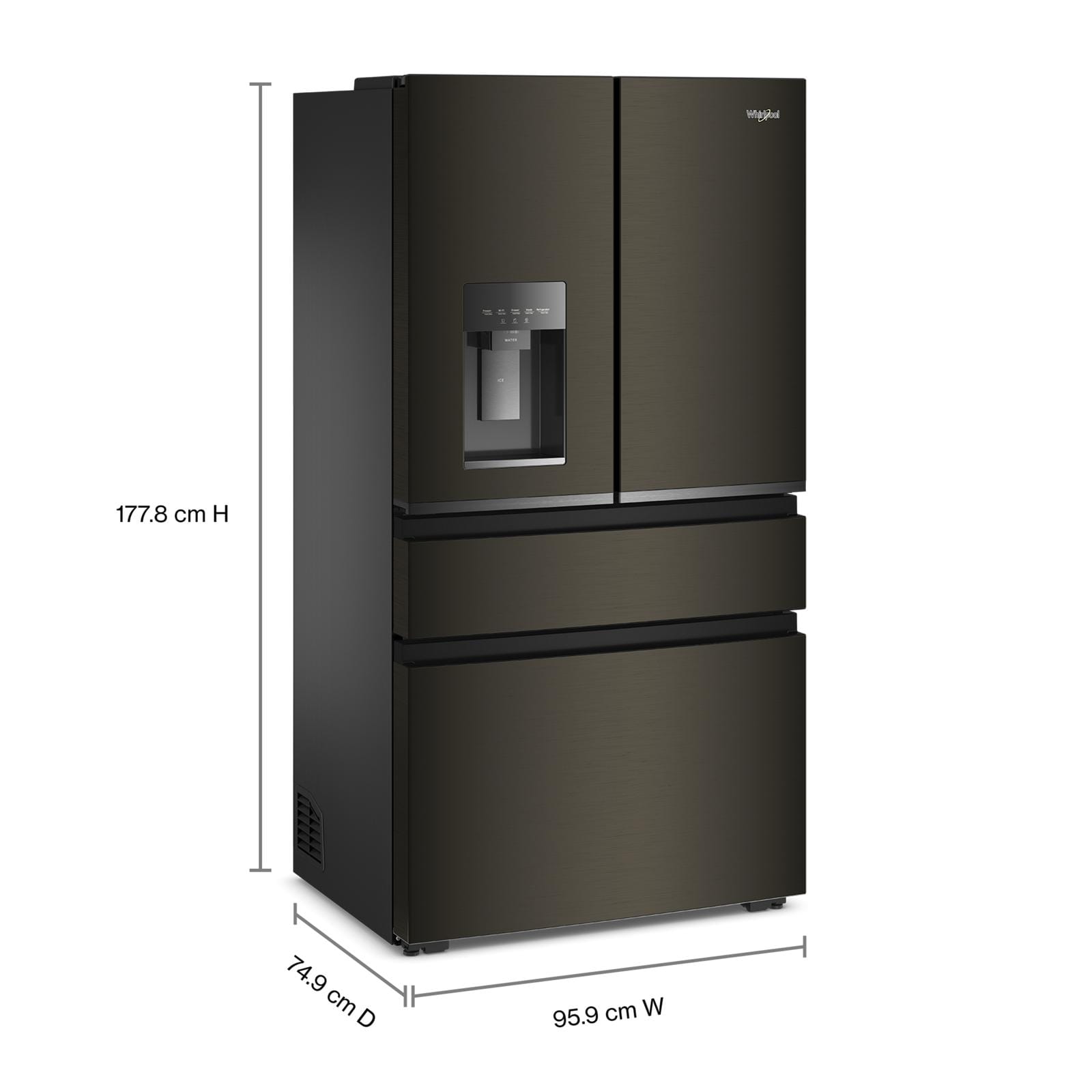 Whirlpool 36" 22.0 Cu. Ft. Black Stainless Steel Counter-Depth 4-Door French Door Refrigerator – WRMC5036RV