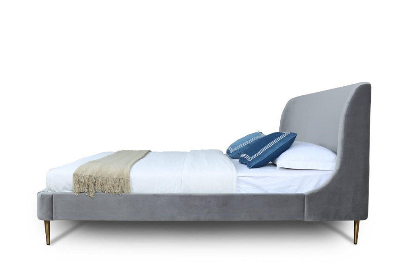 Stege Velvet Full Bed - Grey