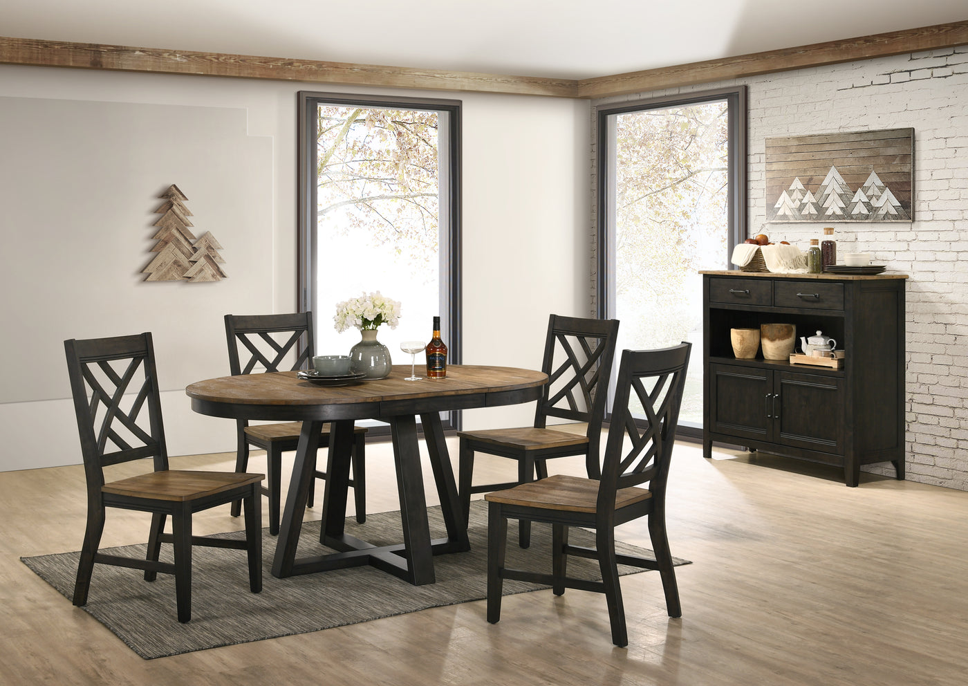 Addie 5-Piece Extendable Round Dining Set with Lattice-Back Dining Chairs - Brown