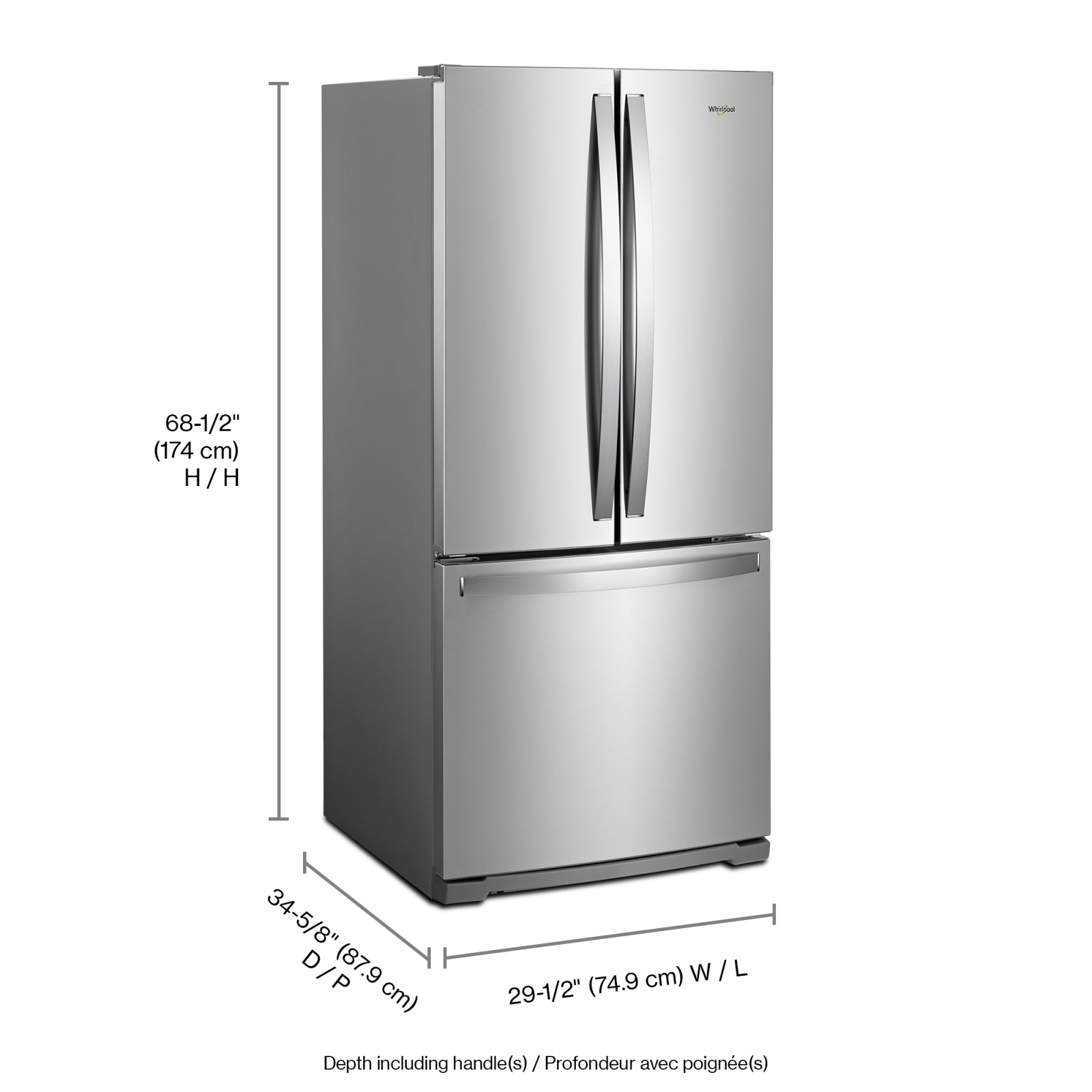 Whirlpool 29.5" 20 Cu. Ft. Stainless Steel French Door Refrigerator - WRF560SFHZ