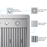 VICTORY Stainless Steel 36-Inch 600 CFM Wall Mount Range Hood - Elegant-36