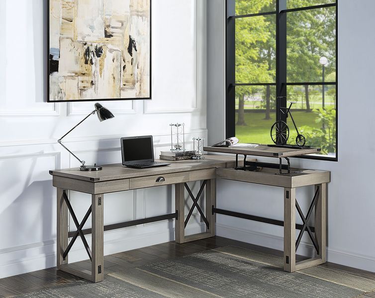 Eichstatt L-Shaped Desk with Lift Top - Rustic Oak