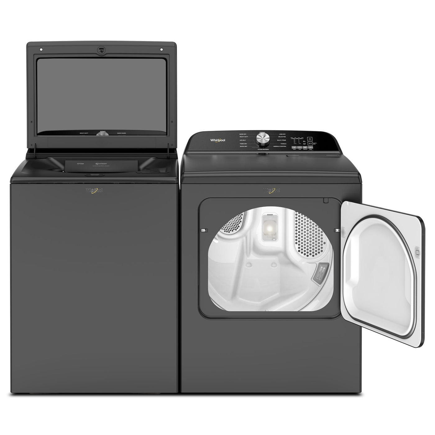 Whirlpool Volcano Black Top Load Washer (6.1 Cu Ft) & Volcano Black Electric Dryer (7.00 Cu Ft) - WTW6157PB/YWED6150PB