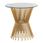 Rossio Pedestal Glass End Table - Satin Gold