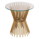 Rossio Pedestal Glass End Table - Satin Gold
