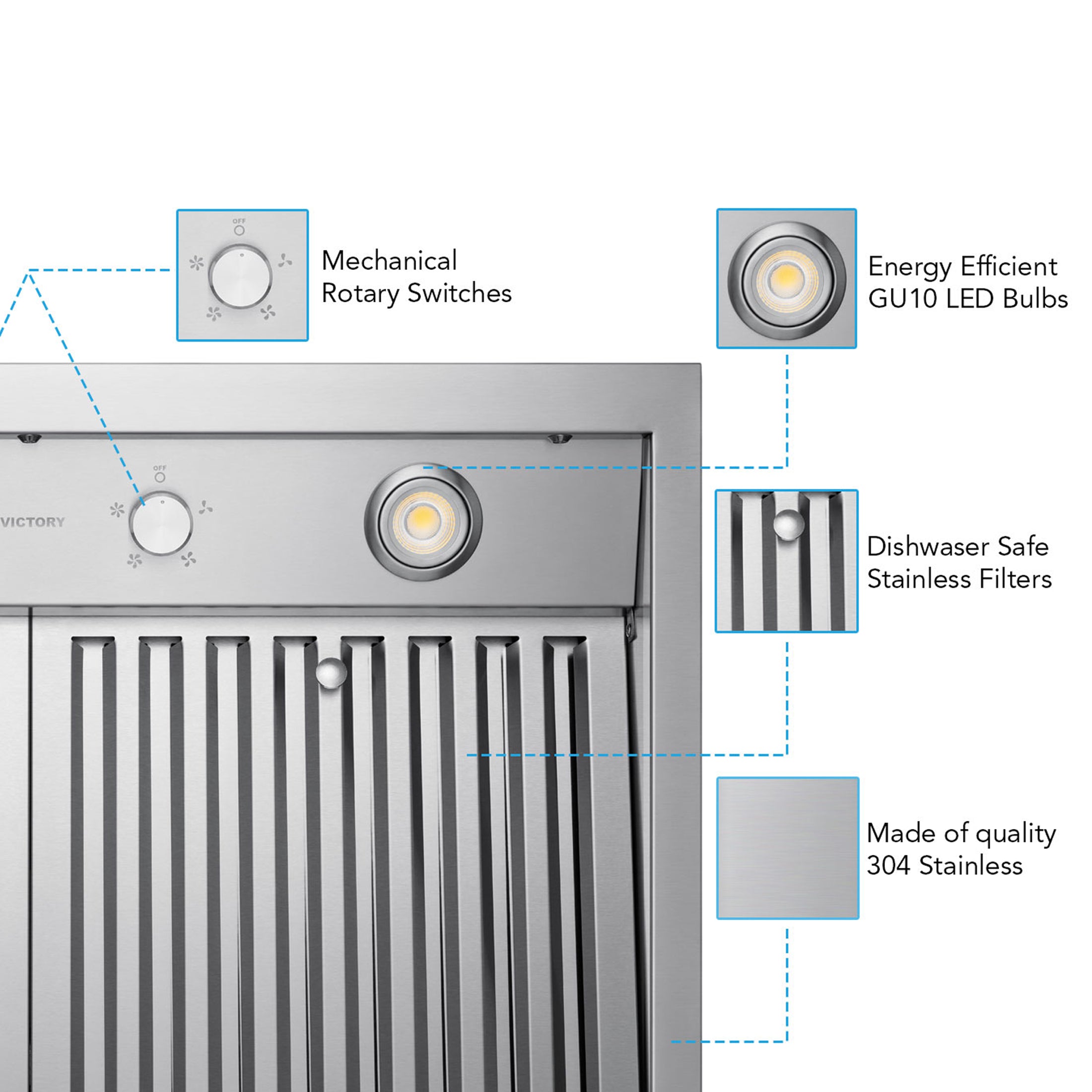 VICTORY Stainless Steel 30" 750 CFM Wall Mount Range Hood - Twister-30--