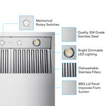 VICTORY Stainless Steel 42-Inch 1200 CFM Wall Mount Range Hood for Outdoor BBQ - Twister-BBQ-42