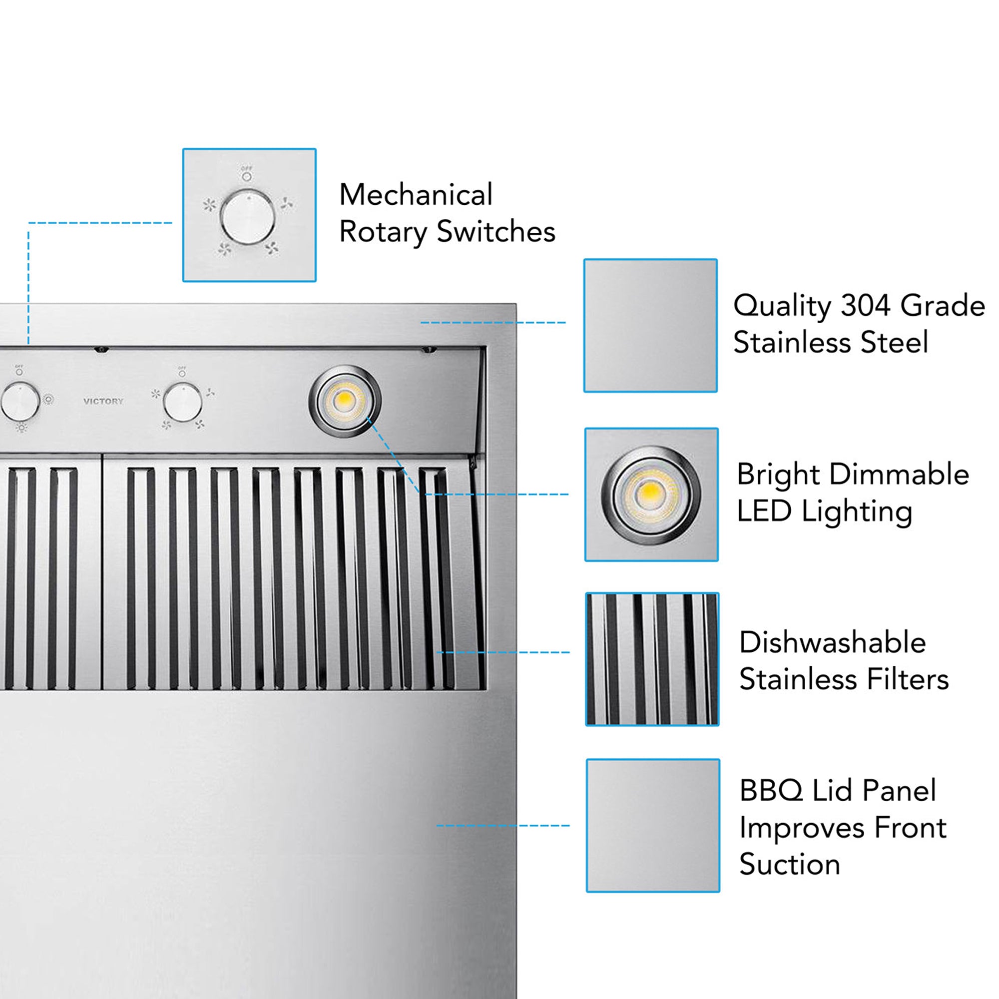 VICTORY Stainless Steel 48-Inch 1200 CFM Wall Mount Range Hood for Outdoor BBQ - Twister-BBQ-48