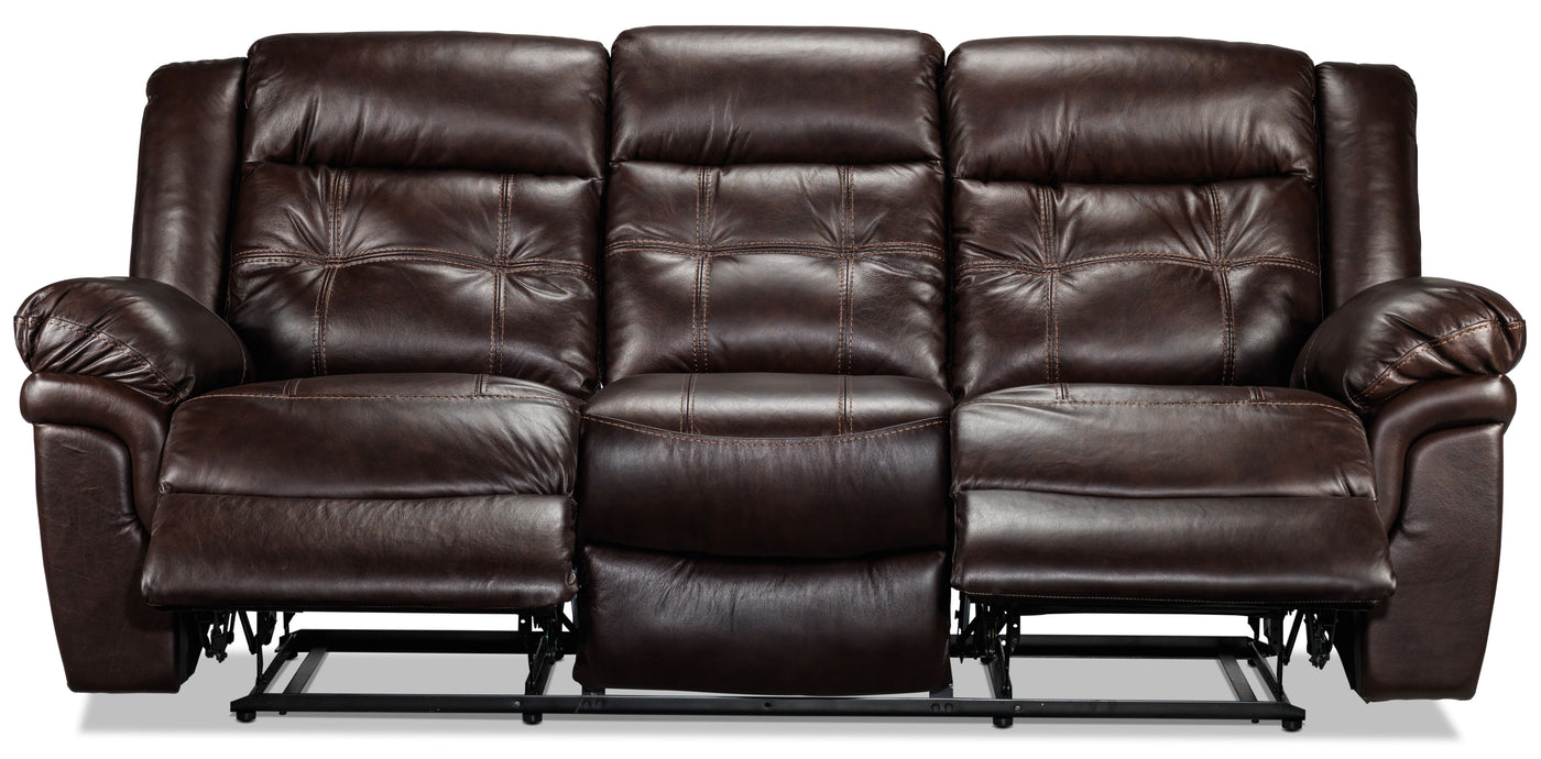 Cooper Leather Reclining Sofa and Loveseat with Console Set - Brown