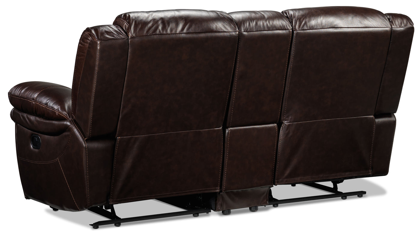 Cooper Leather Reclining Sofa and Loveseat with Console Set - Brown