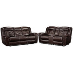 Cooper Leather Reclining Sofa and Loveseat with Console Set - Brown