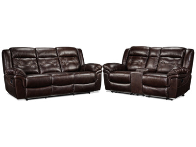 Cooper Leather Reclining Sofa and Loveseat with Console Set - Brown