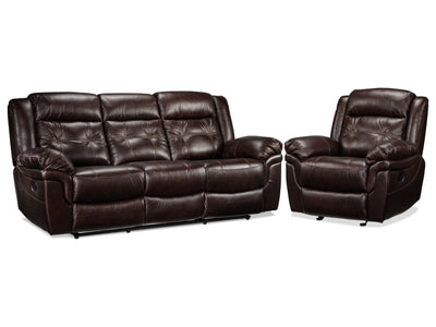 Cooper Leather Reclining Sofa and Recliner Set - Brown