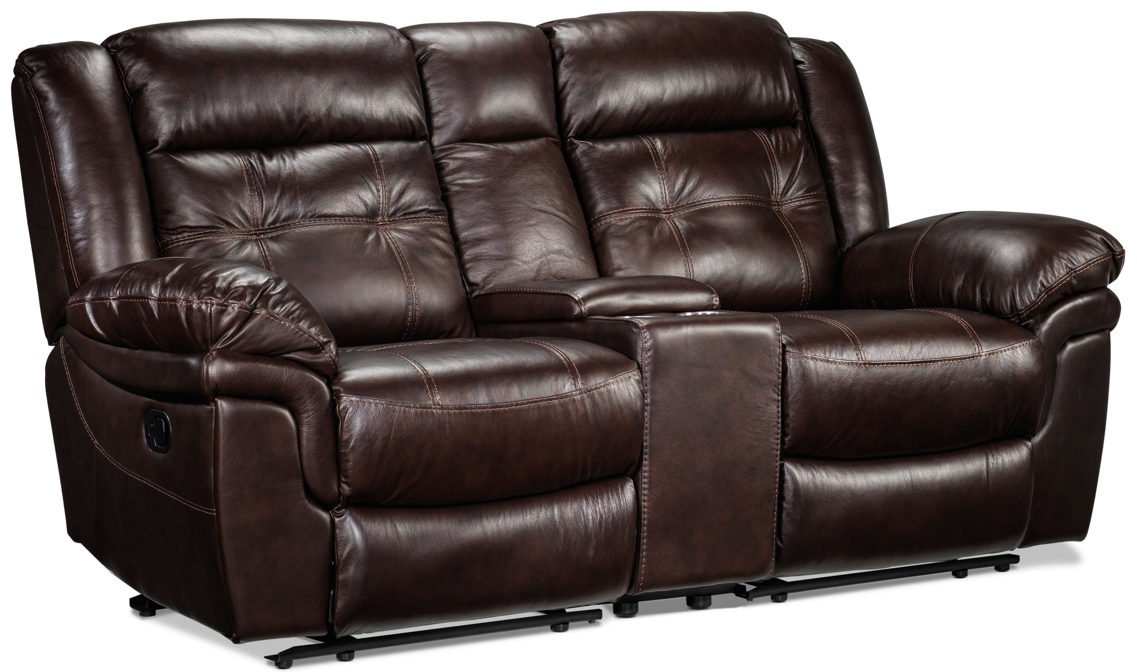 Cooper Leather Reclining Loveseat with Console Brown Leon s