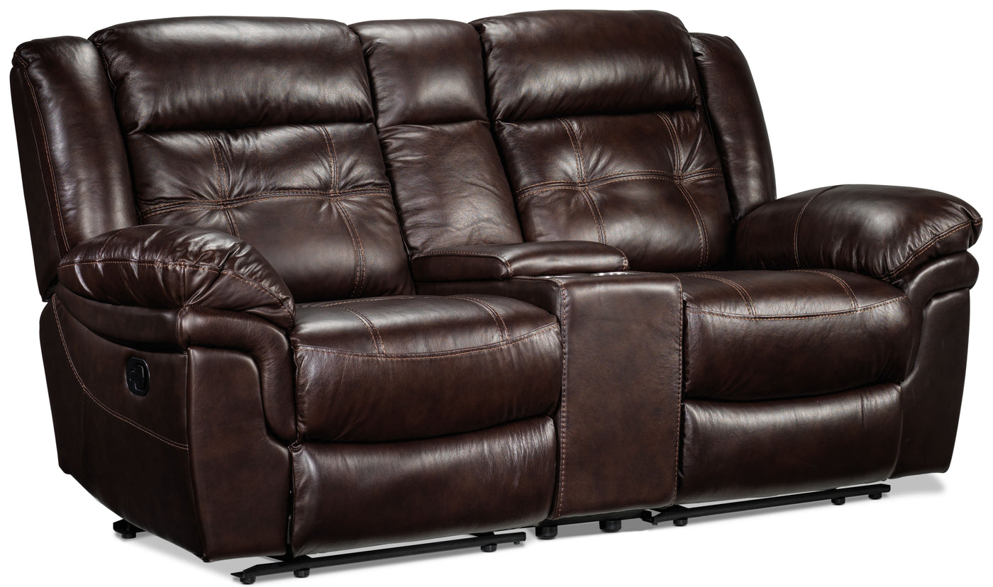 Cooper Leather Reclining Loveseat with Console - Brown