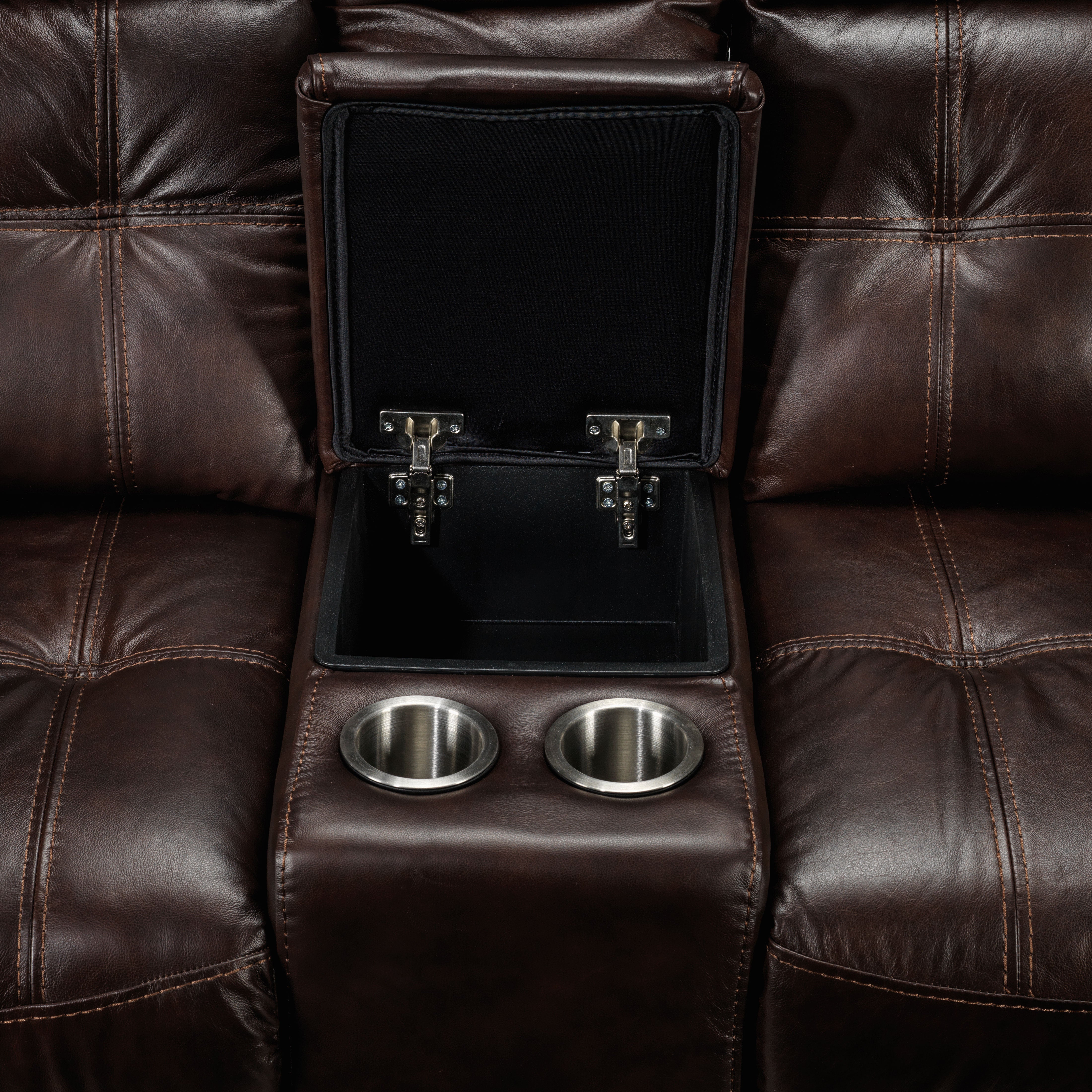 Cooper Leather Reclining Loveseat with Console - Brown