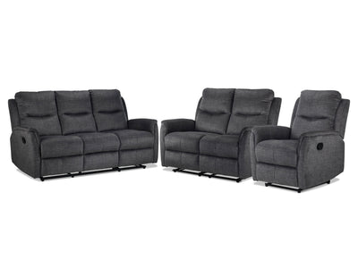 Grayson Reclining Sofa, Reclining Loveseat and Recliner Set - Charcoal