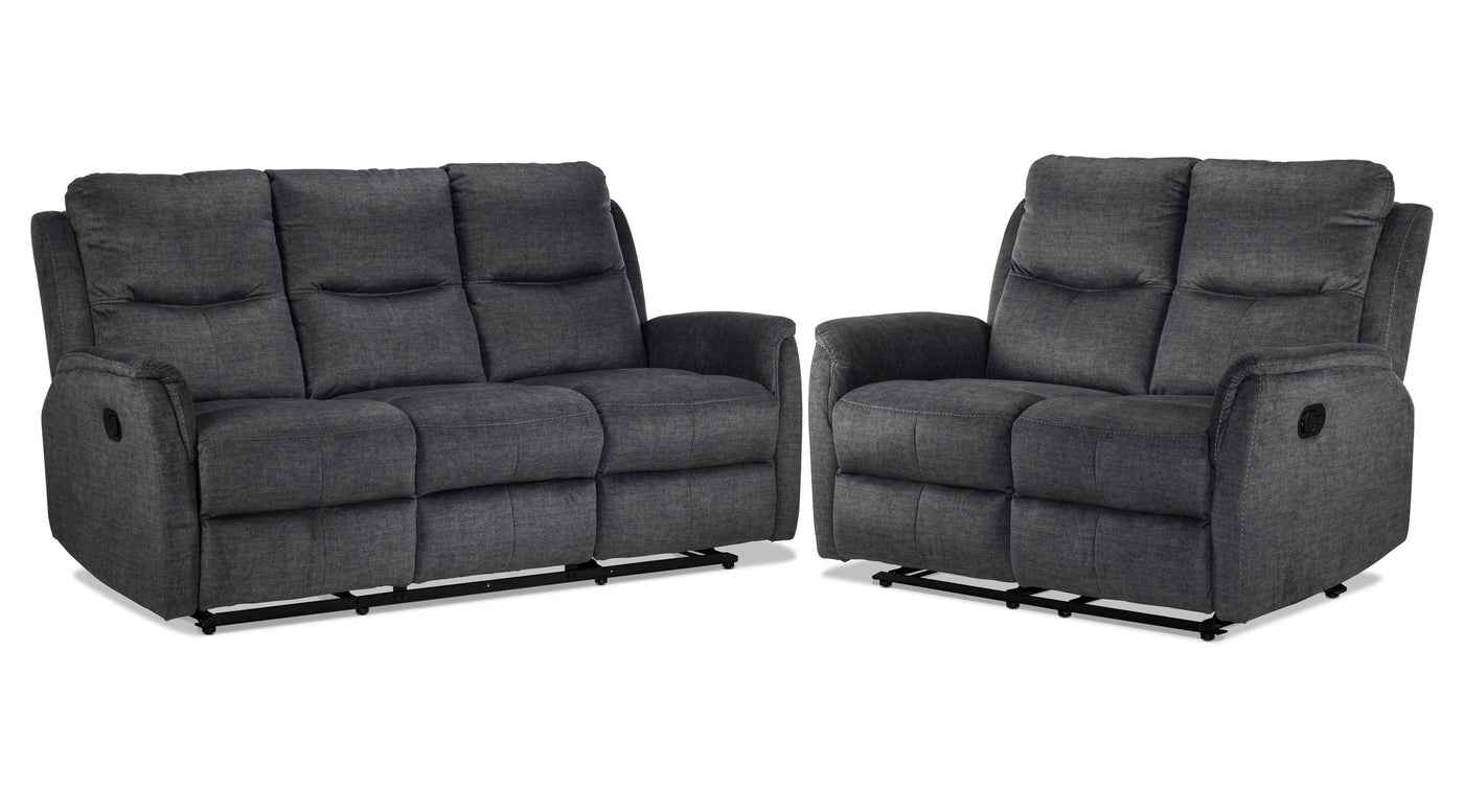 Grayson Reclining Sofa and Reclining Loveseat Set - Charcoal