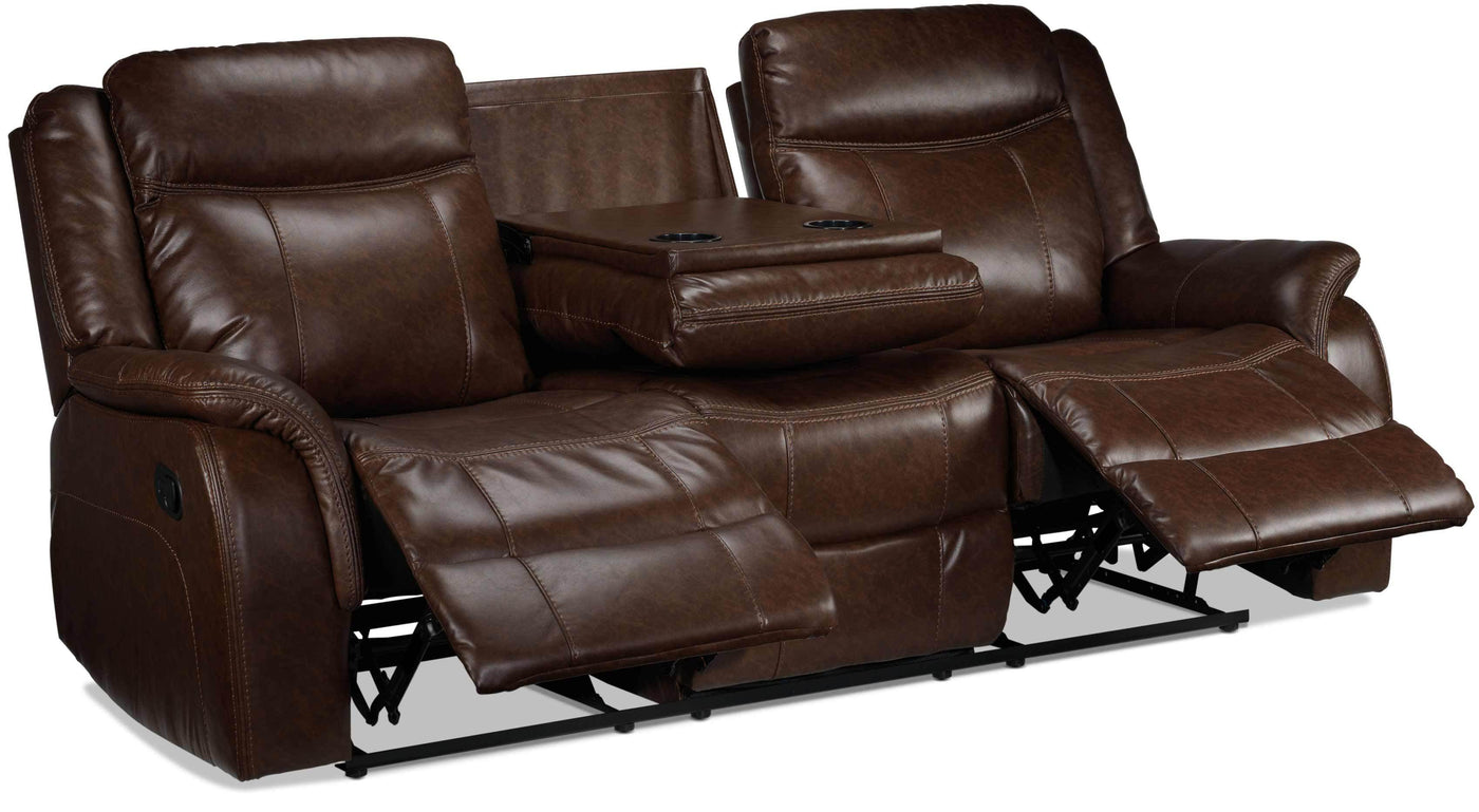 Scorpio Reclining Sofa, Reclining Loveseat and Glider Recliner - Whiskey Brown