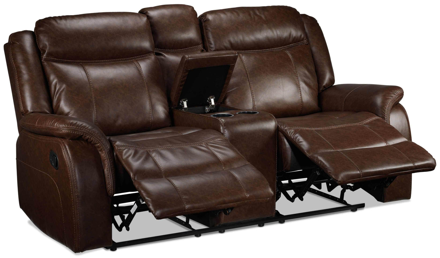 Scorpio Reclining Sofa, Reclining Loveseat and Glider Recliner - Whiskey Brown
