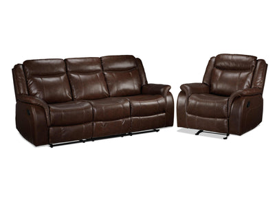 Scorpio Reclining Sofa and Glider Recliner Set - Whiskey Brown