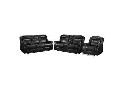 Scorpio Reclining Sofa, Reclining Loveseat and Glider Recliner Set - Black