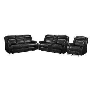 Scorpio Reclining Sofa, Reclining Loveseat and Glider Recliner Set - Black