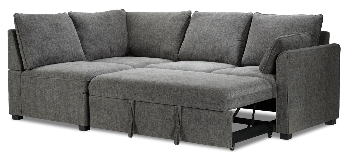 Portland 3Piece Sectional Right Facing Sofa Bed Grey Leon's