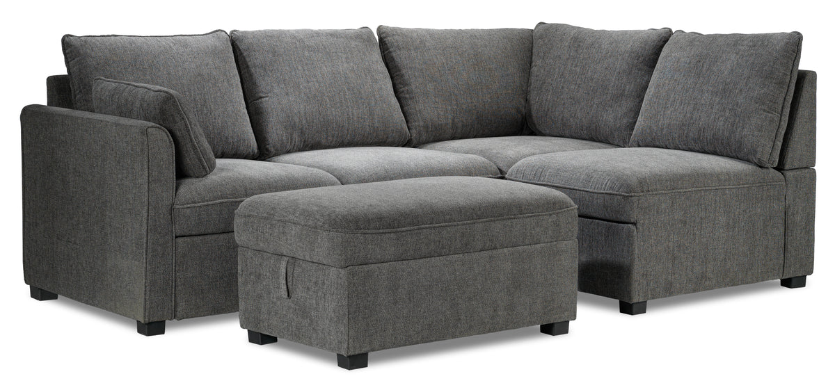 Portland 3Piece Sectional Left Facing Sofa Bed Grey Leon's