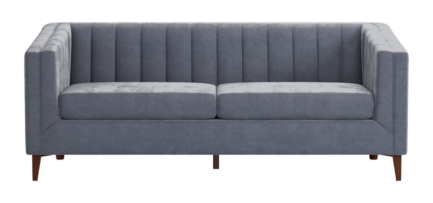 Benagil Channel Stitch Velvet Sofa - Washed Grey / Blue