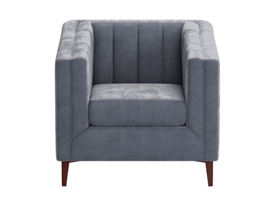Benagil Channel Stitch Velvet Accent Chair - Washed Grey / Blue