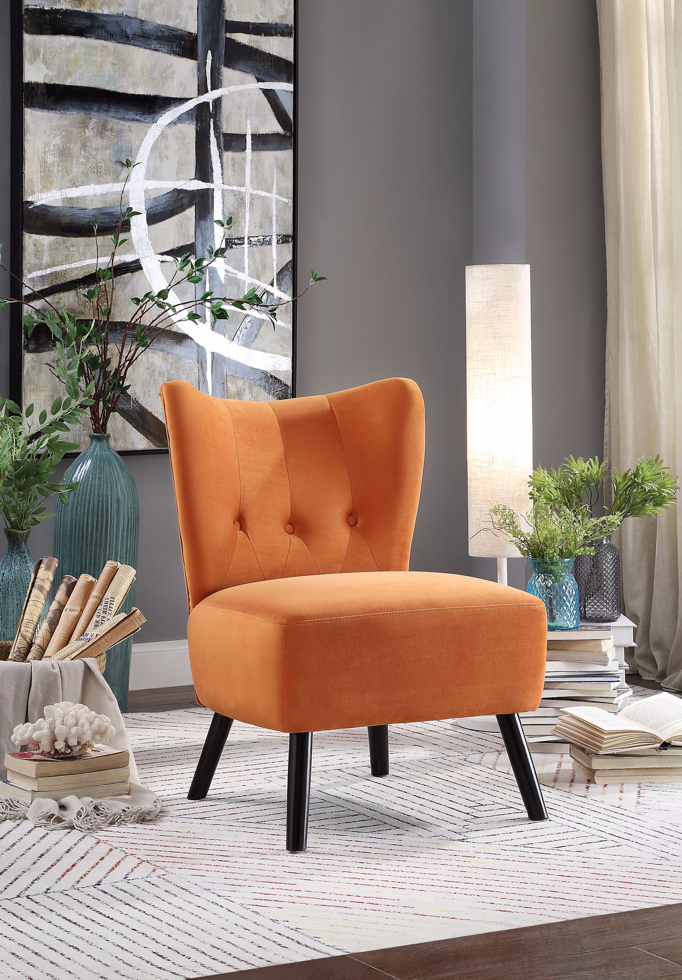 Mimi Accent Chair - Orange Velvet