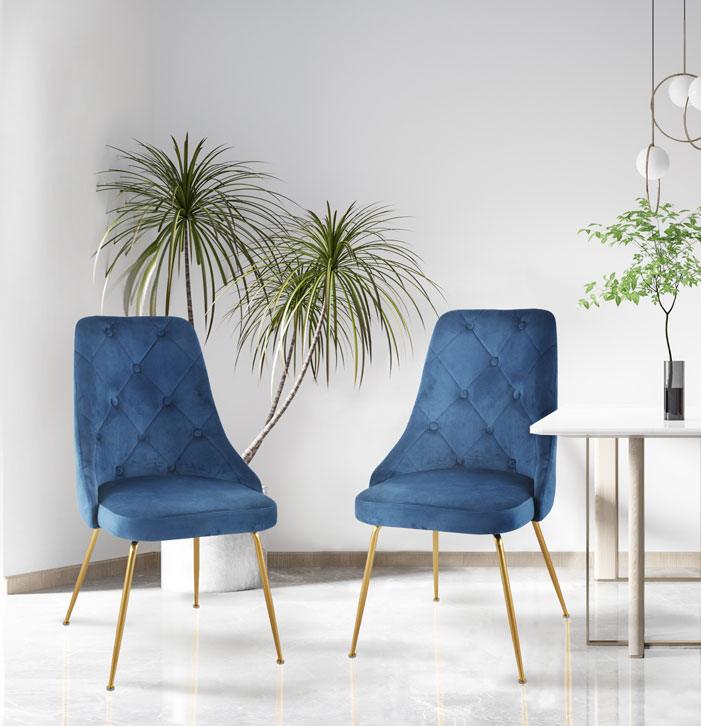 Plumeria Side Chair - Blue, Gold