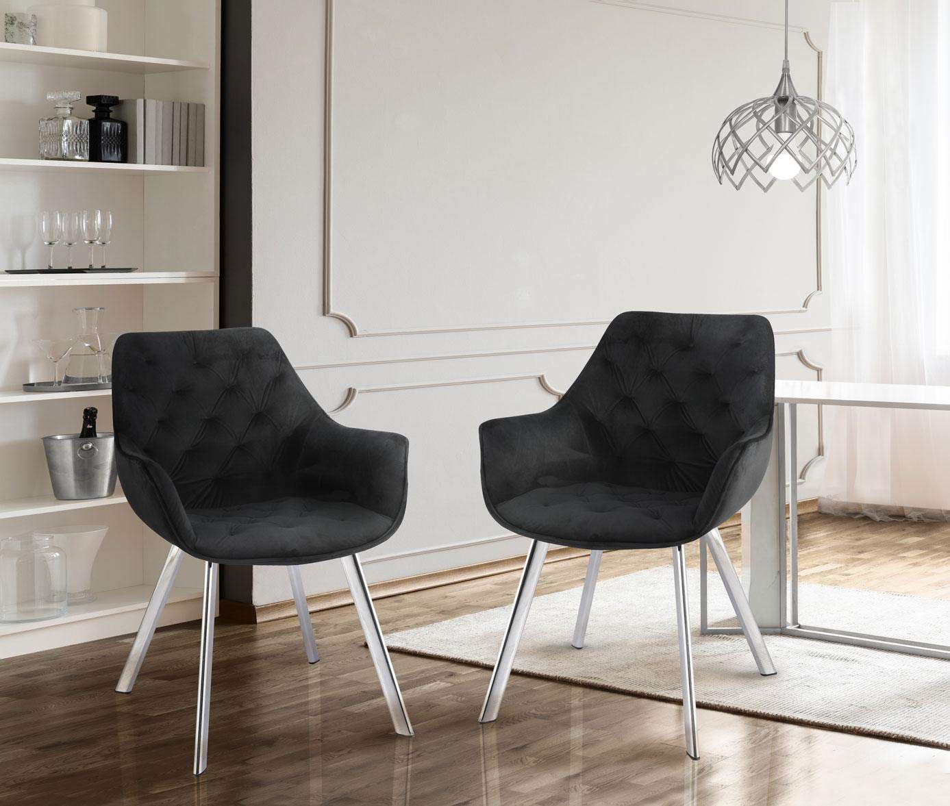Ayami Dining Arm Chair - Black, Chrome