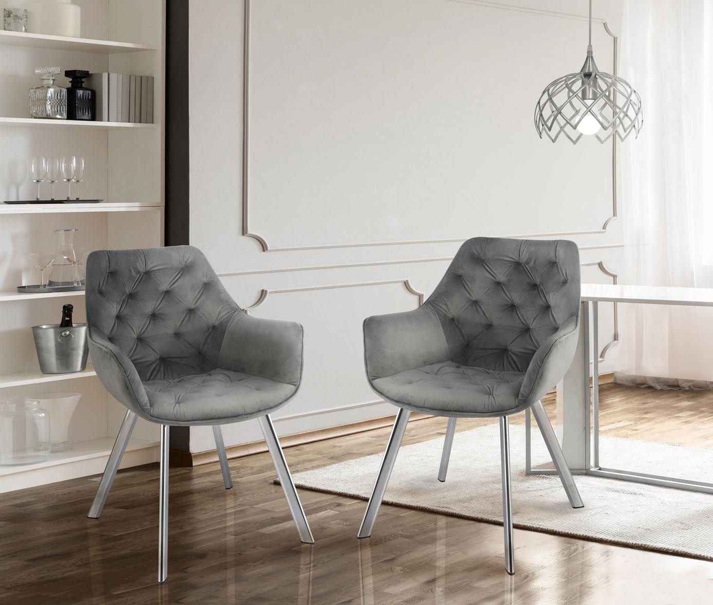 Ayami Dining Arm Chair - Grey, Chrome