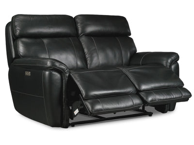 Stallion Leather Dual Power Reclining Loveseat - Midnight Black