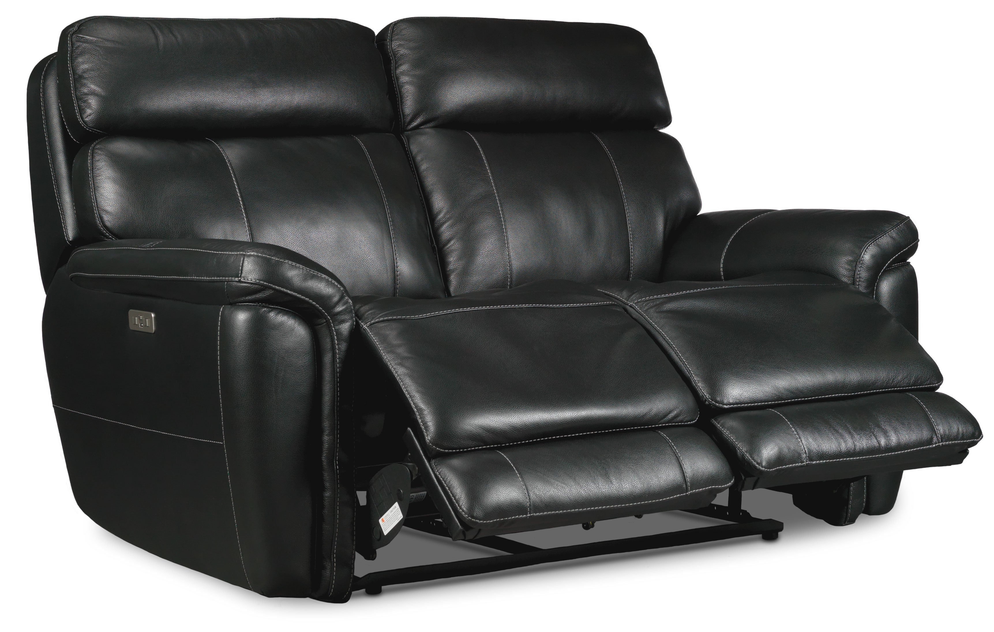 Stallion Leather Dual Power Reclining Sofa and Loveseat Set - Midnight Black