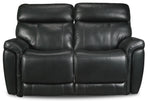 Stallion Leather Dual Power Reclining Loveseat - Midnight Black