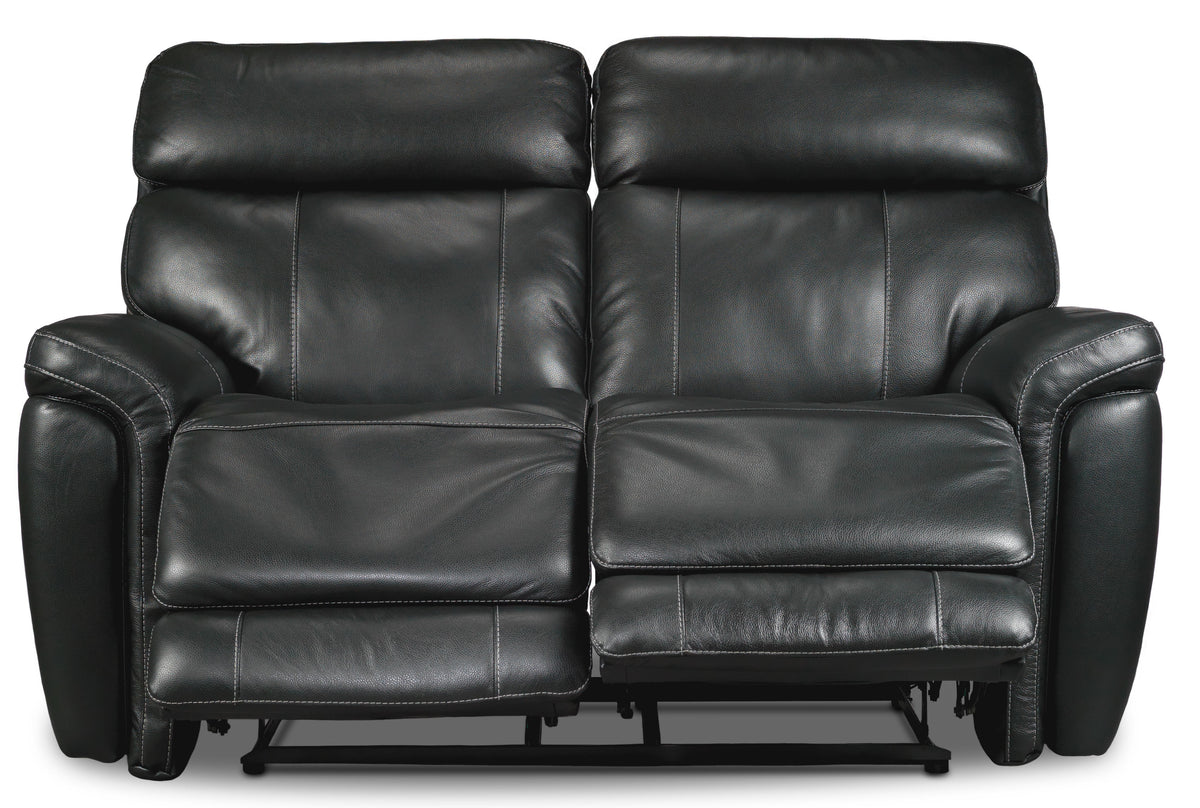 Stallion Leather Dual Power Reclining Loveseat Midnight Black Leon's