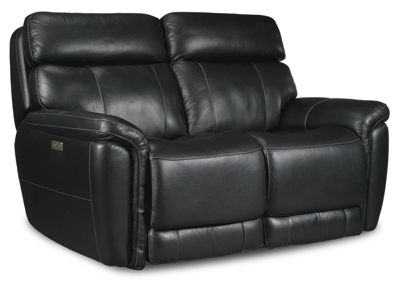 Stallion Leather Dual Power Reclining Loveseat Midnight Black Leon's