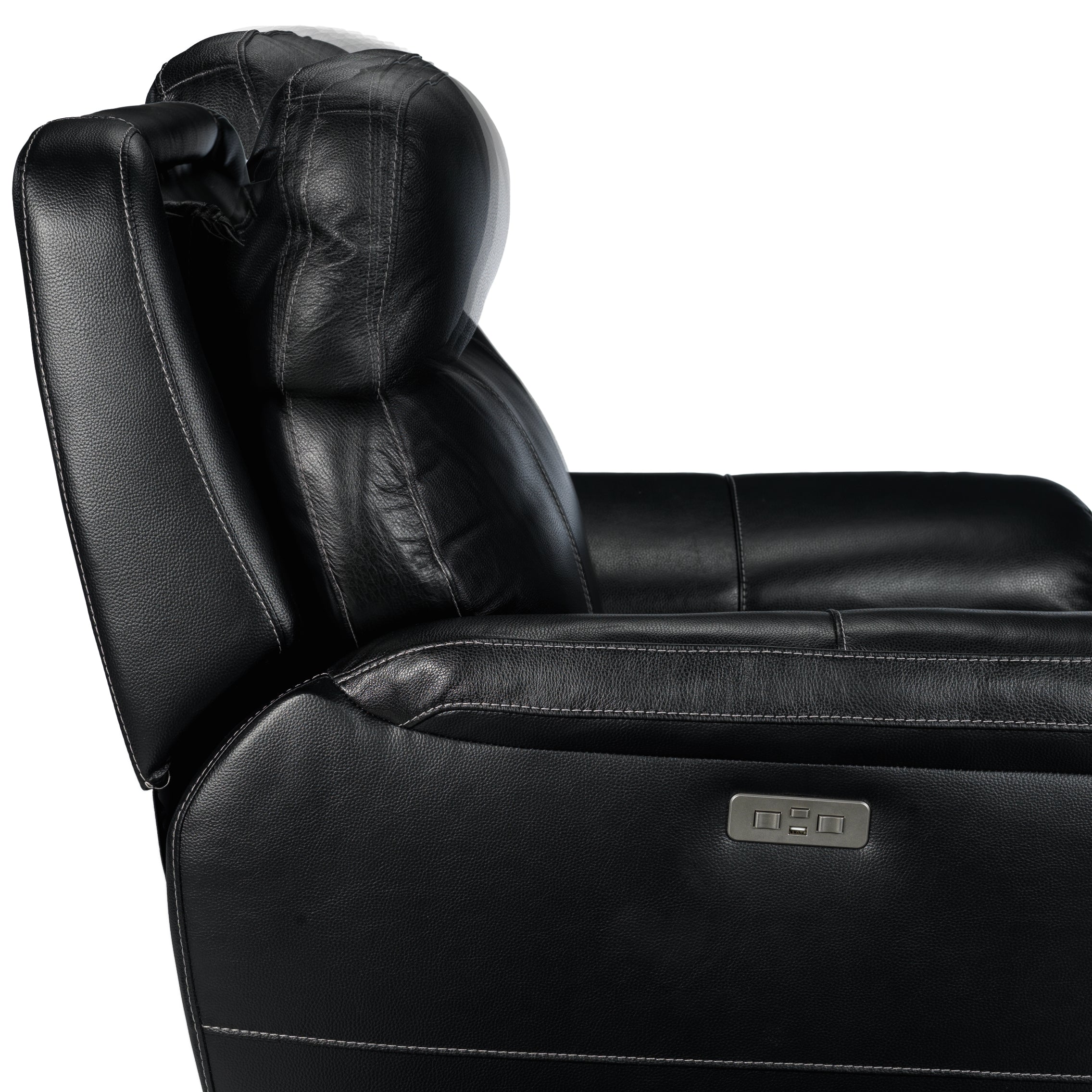 Stallion Leather Dual Power Reclining Loveseat - Midnight Black