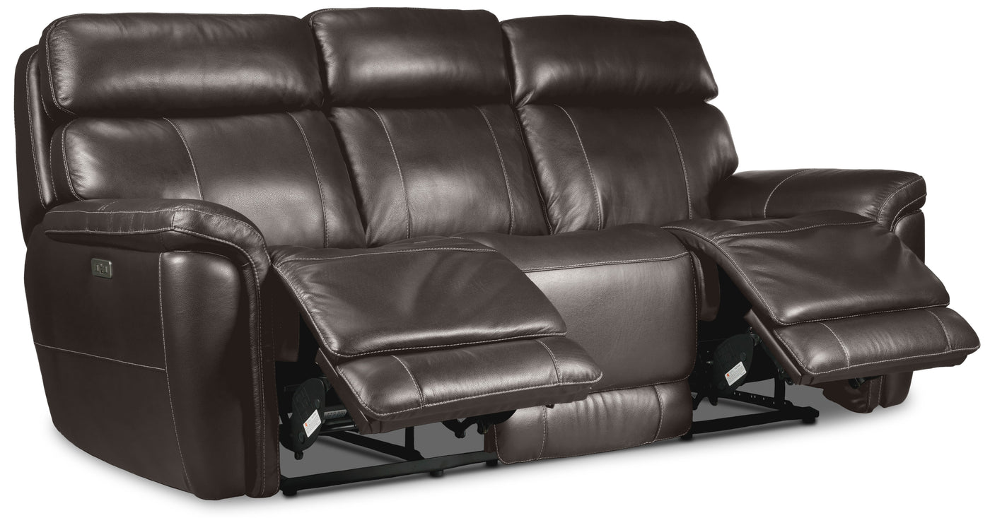 Stallion Leather Dual Power Reclining Sofa - Dark Grey