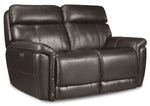 Stallion Leather Dual Power Reclining Loveseat - Dark Grey