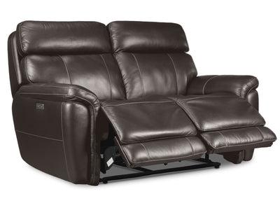 Stallion Leather Dual Power Reclining Loveseat - Dark Grey