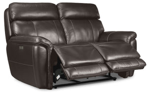 Stallion Leather Dual Power Reclining Loveseat - Dark Grey