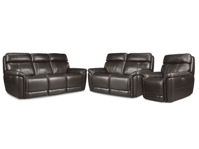 Stallion Leather Dual Power Reclining Sofa, Loveseat and Chair Set - Dark Grey