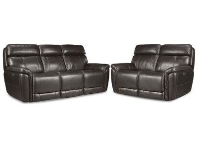 Stallion Leather Dual Power Reclining Sofa and Loveseat Set - Dark Grey